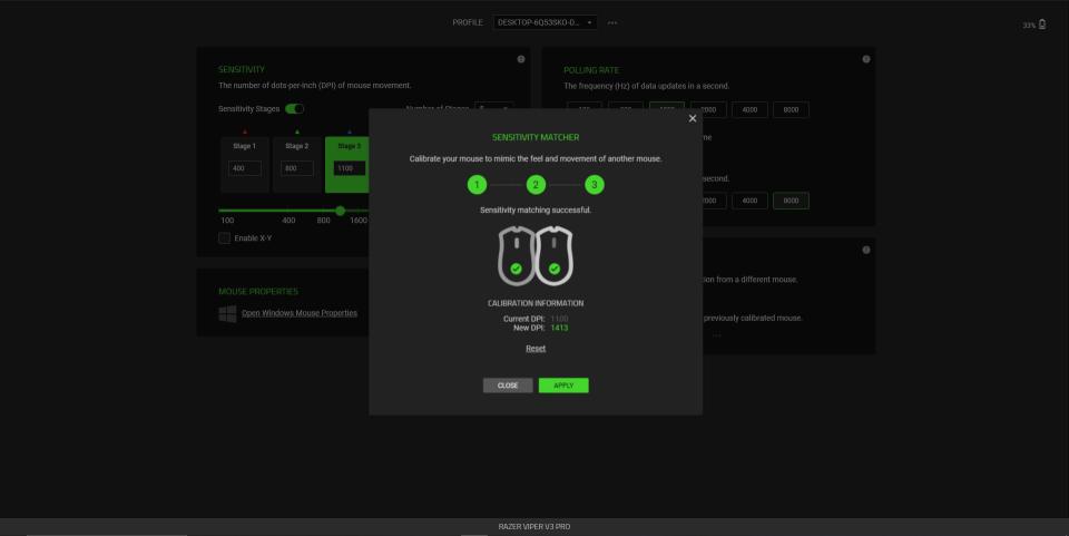 The Razer Viper V3 Pro includes an exclusive Sensitivity Matcher tool