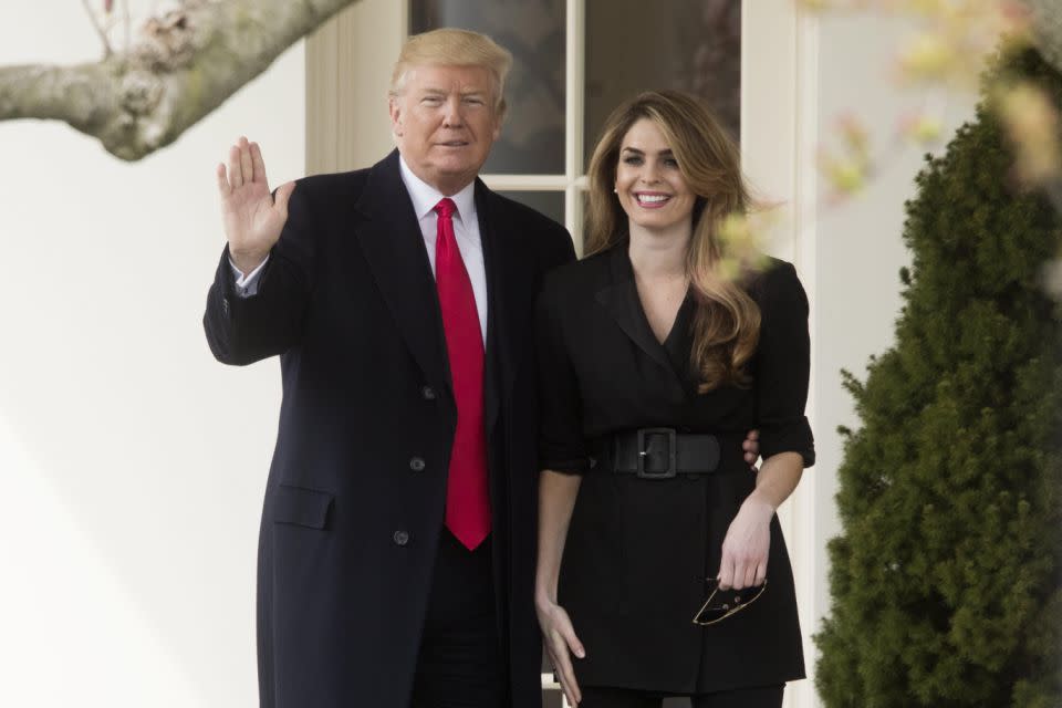 During the week, Donald Trump bid farewell to his former communications director Hope Hicks outside the White House. Photo: AAP