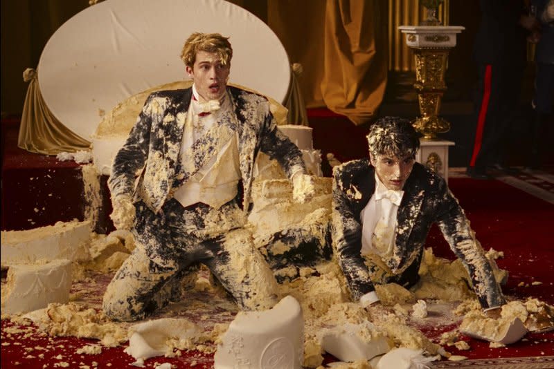 Nicholas Calitzine (L) and Taylor Zakhar Perez ruin a cake and U.S./British relations. Photo courtesy of Prime Video