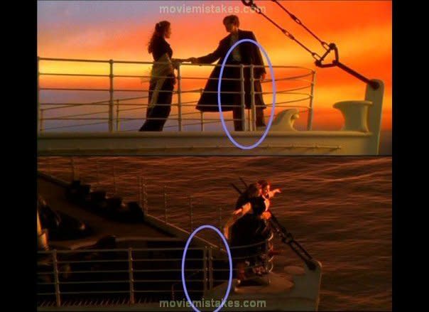 Nowhere in this famous "King of the World" scene did a construction worker step out next to Jack and Rose and make the gap between the bars close. Yet, it still ended up happening.