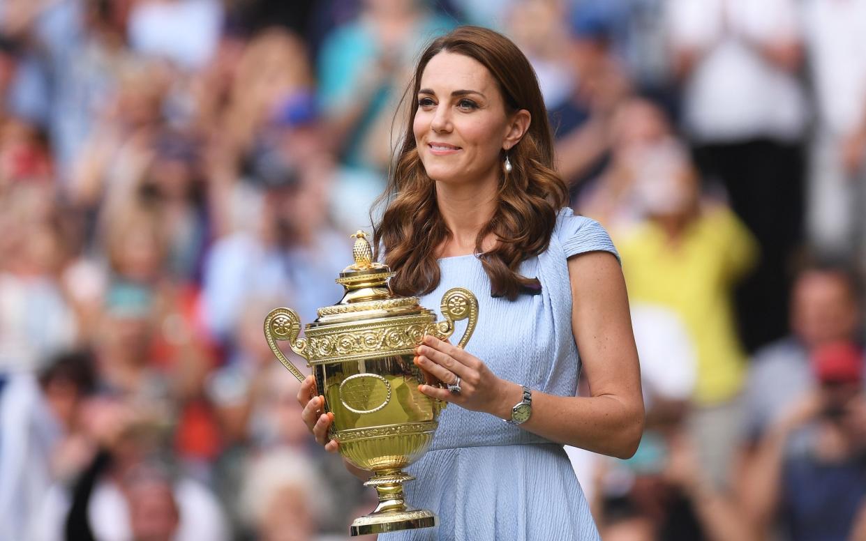 The Princess of Wales waiting to present the trophy to Novak Djokovic in 2019