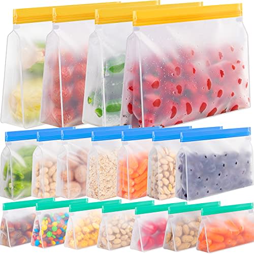 IDEATECH Reusable Storage Bags Stand Up, 18 Pack Reusable Sandwich Bags, BPA Free Freezer Lunch Bags, Reusable Bags Silicone for Travel, Food (18Pack-4Large Bags+7Sandwich Bags+7Snack Bags) (AMAZON)