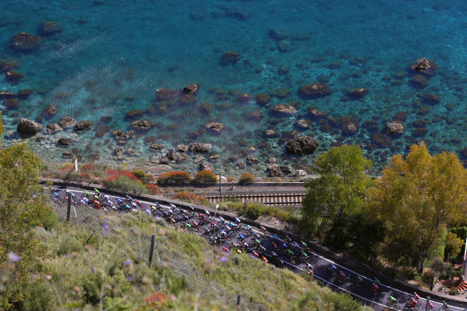 <p>The riders enjoyed the beautiful blue colour of the Mediterranean sea in Stage 5, Perada – Messina (159km). </p>