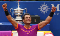 Tennis - Barcelona Open Final - Rafael Nadal of Spain v Dominic Thiem of Austria - Real Club de Tenis Barcelona, Spain - 30/04/17 - Rafael Nadal celebrates his victory. REUTERS/Albert Gea