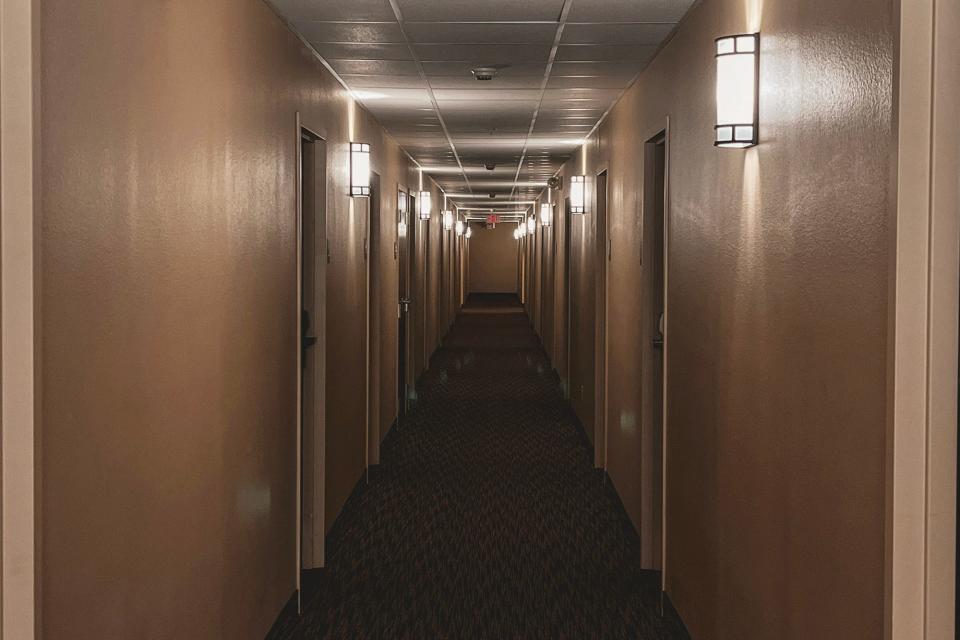 One of the hallways at the Extended Stay America hotel where Harris and Scott lived for a number of months.