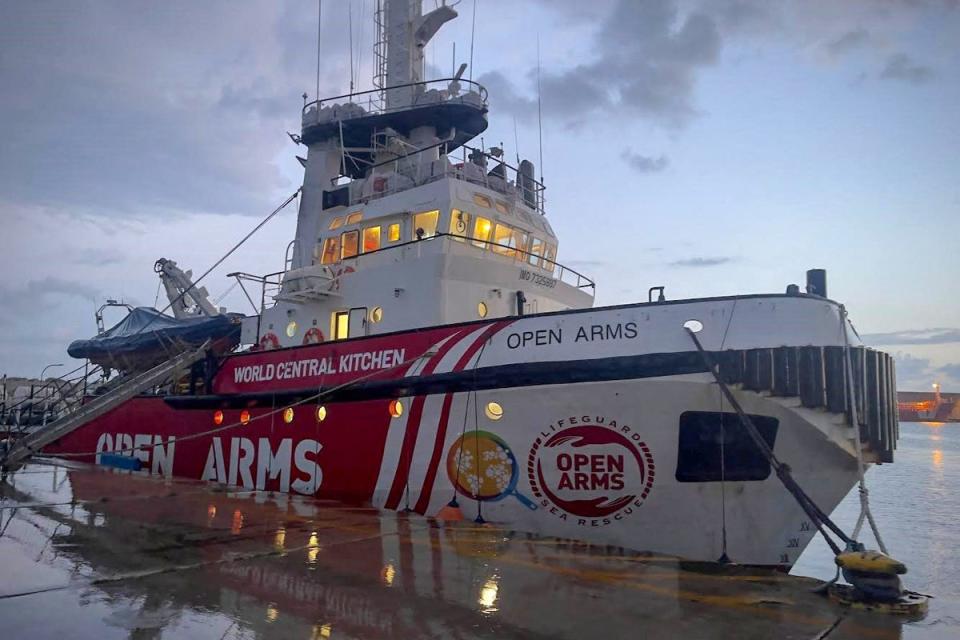 The ‘Open Arms’ docked in Larnaca on Saturday (Proactiva Open Arms/AFP)