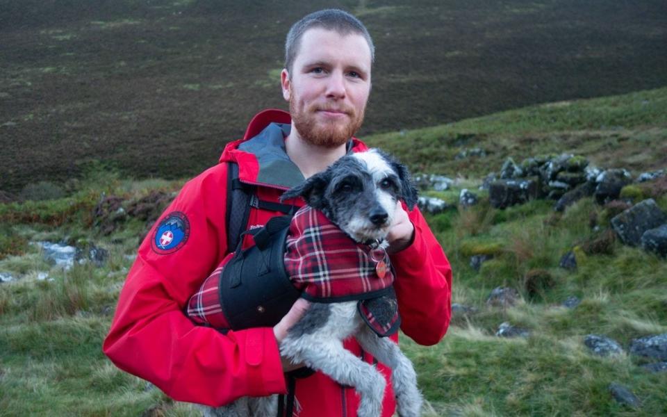 The nine-year-old terrier was exhausted after a long day walking in the rain - Keswick Mountain Rescue Team