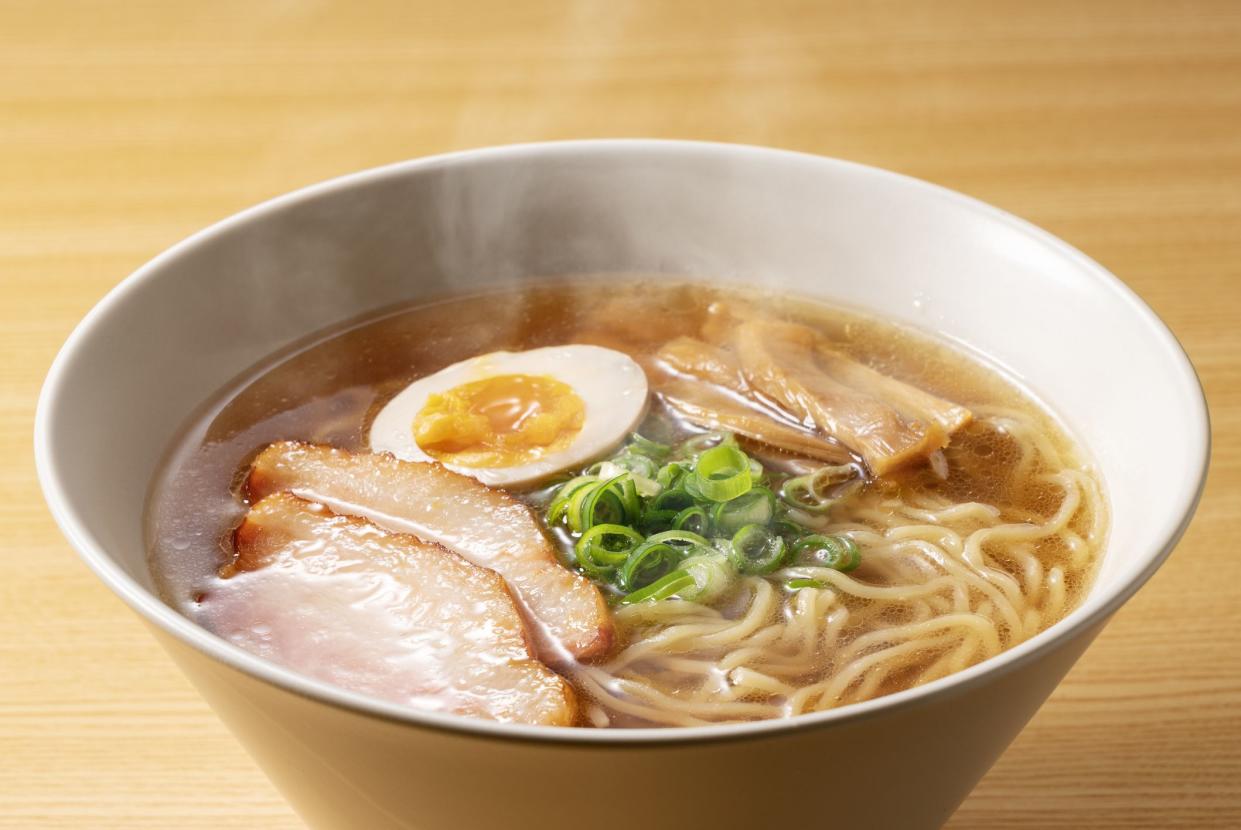 Steaming hot ramen on the table.