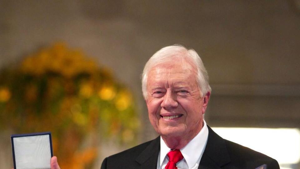 former us president jimmy carter smiles after rece