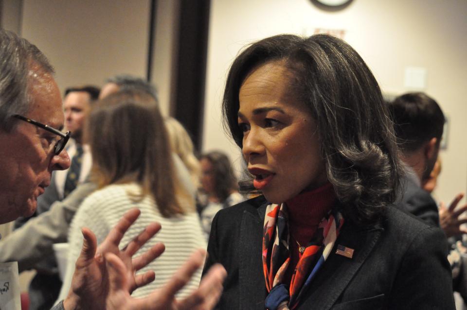 U.S. Rep. Lisa Blunt Rochester (right) attends the Return Day candidate reception at Delaware Technical Community College in Georgetown on Nov. 8, 2018.