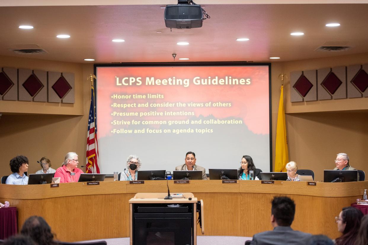 The Las Cruces Public School Board of Education calls on next speaker during public comment at the Las Cruces Public School board meeting on Tuesday, May 17, 2022. 