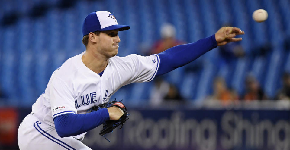 Toronto Blue Jays relief pitcher Thomas Pannone (45). THE CANADIAN PRESS/Nathan Denette