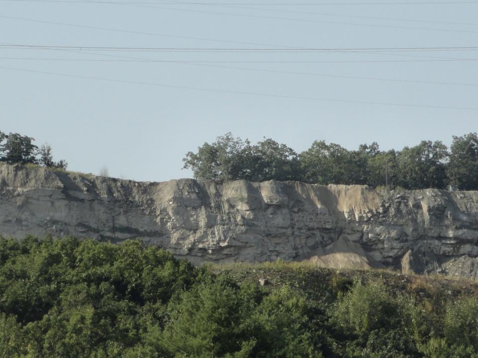 A section of Middle Creek Quarry, mined for stone by E.R. Linde Construction (subsidiary of Leeward Construction) Company, as seen from just off lower Columbus Avenue in Palmyra Township.