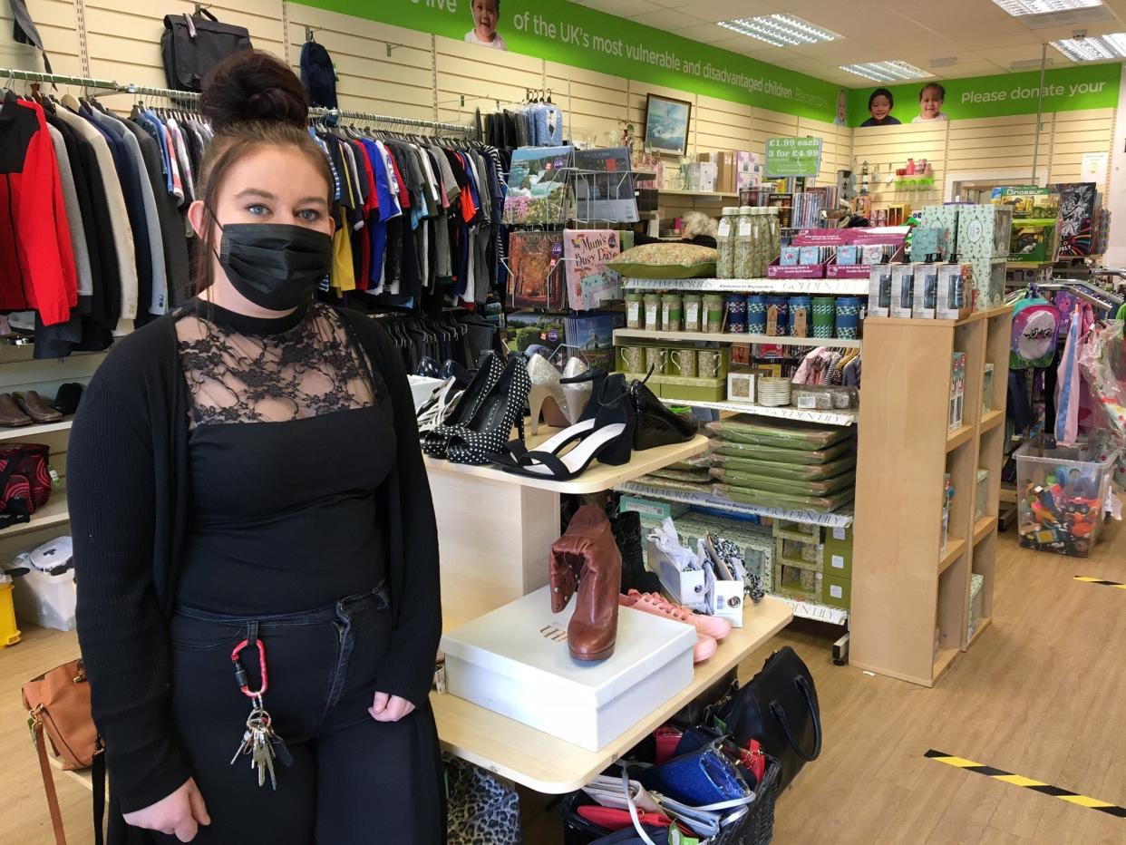 <p>Lauren Hague, manager at Barnardo’s charity shop in Broomhill, Sheffield</p> (The Independent)