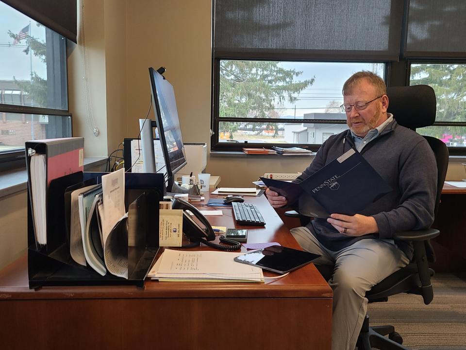 Chambersburg Area School District Superintendent Chris Bigger, pictured at his desk on Friday, Dec. 1, 2023.