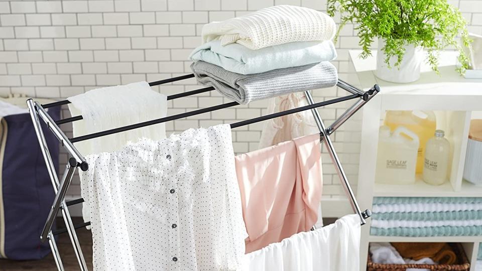 Air dry your clothes on this sturdy laundry rack.