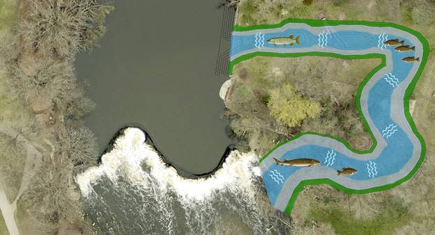 Rendering of the fish passage around the Kletzsch Dam in Glendale.