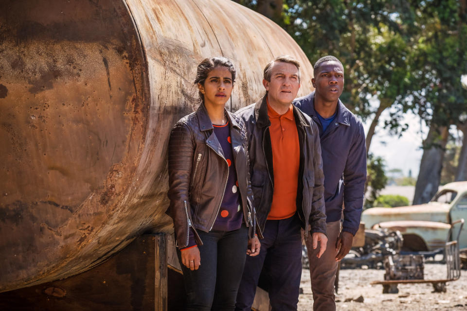 Mandip Gill, Bradley Walsh and Tosin Cole in Doctor Who: Rosa (BBC)