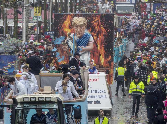 Man dressed as a Lego figure at German carneval Fasnet Stock