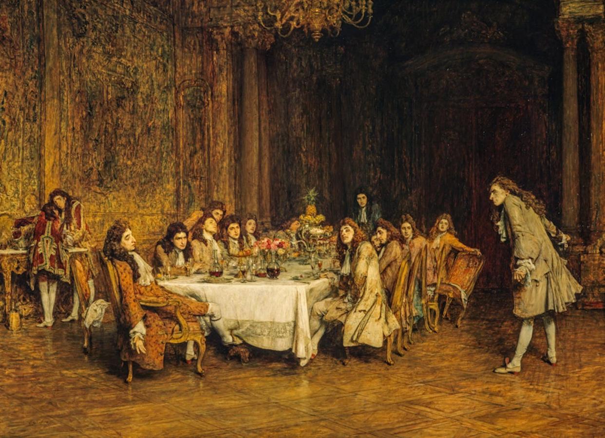 'Voltaire', de William Quiller Orchardson, que muestra una disputa de Voltaire con el Duque de Rohan en una cena. <a href="https://commons.wikimedia.org/wiki/File:William_Quiller_Orchardson_-_Voltaire_(1883).jpg" rel="nofollow noopener" target="_blank" data-ylk="slk:National Galleries Scotland / Wikimedia Commons;elm:context_link;itc:0;sec:content-canvas" class="link ">National Galleries Scotland / Wikimedia Commons</a>