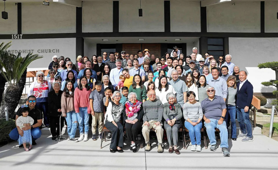 Family and friends of Yoshiko Miwa at her 110th birthday celebration at the Gardena Buddhist Church. (Courtesy Alan Y. Miwa)