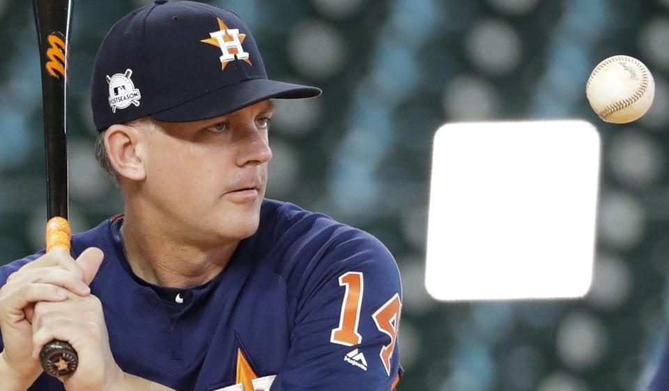 Former Astros manager A.J. Hinch — seen here during the scandalous 2017 season — smashed the monitors the team used in its sign-stealing scheme with a baseball bat, apparently to no avail.
