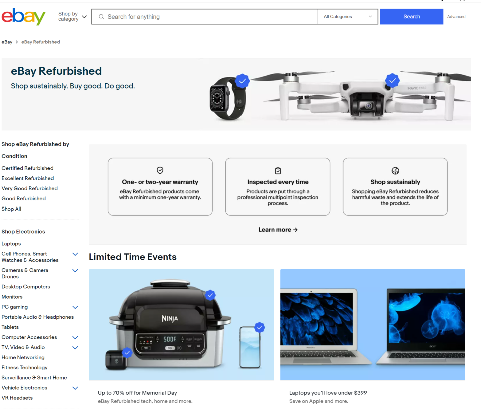 eBay sells certified refurbished items, which means they include a warranty.