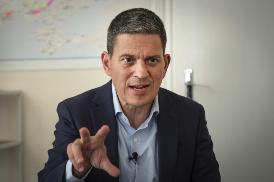 President of the International Rescue Committee David Miliband speaks during an interview with The Associated Press in Kyiv, Ukraine, Tuesday, Sept. 5, 2023. A major aid group is concerned that there is not enough international attention given to Ukraine and is bracing for fewer donations used to finance operations in the battle-scarred country, its president warned on Tuesday.The head of the International Rescue Committee, David Miliband said, his central concern is that the 19-month war and the resulting humanitarian crisis caused by Russia’s invasion and continued attacks on civilian infrastructure are becoming “normalized” by the international community. (AP Photo/Efrem Lukatsky)