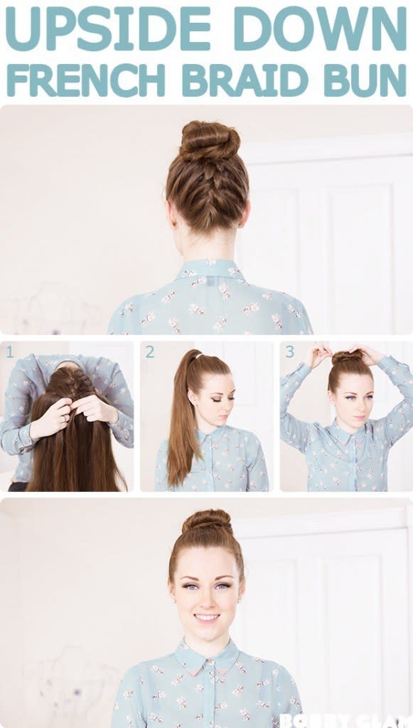 <p>This french plait meets bun is a great options for girls with longer tresses.</p><p>Get the tutorial in full <a href="http://blog.bobbyglam.com/2013/01/upside-down-french-braid-bun/upside-down-french-braid-bun/" rel="nofollow noopener" target="_blank" data-ylk="slk:here.;elm:context_link;itc:0;sec:content-canvas" class="link ">here.</a></p>