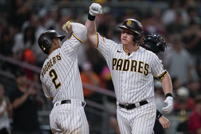 San Diego Padres' Xander Bogaerts celebrates as he runs the bases