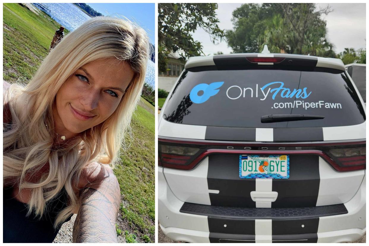 An image of Michelle Cline and the decal on the back of her SUV.