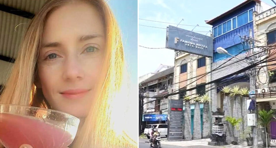 Niamh Finneran Loader and the Bali hotel where her body was reportedly found.