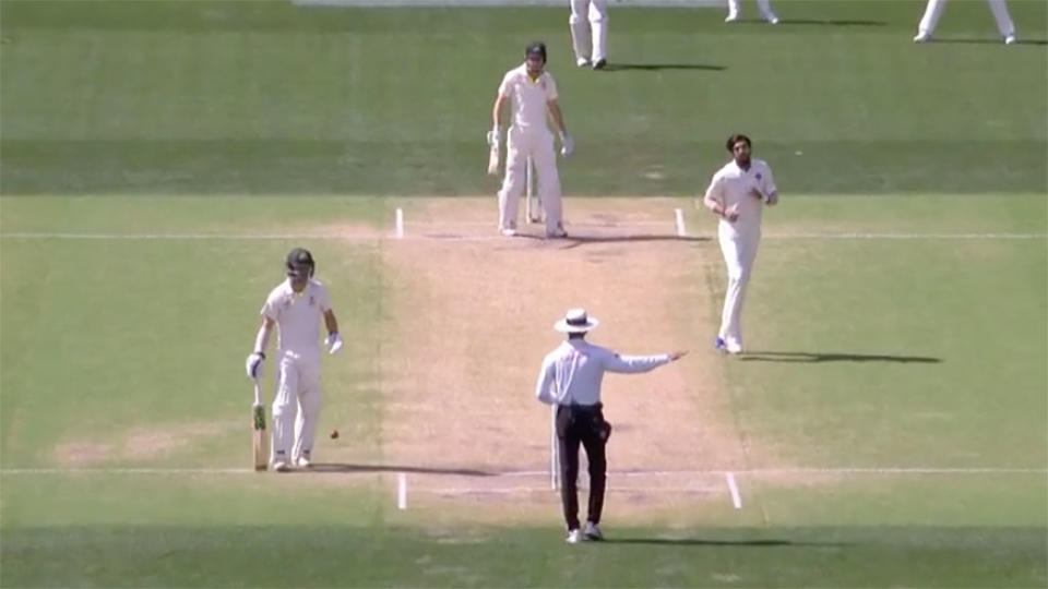 Ishant Sharma was called for a no ball on his second delivery of the morning. Pic: Channel 7