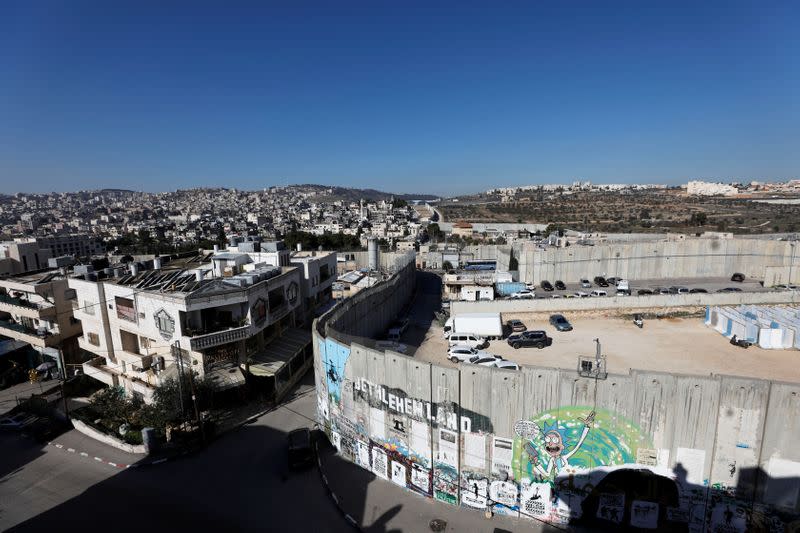 A view shows the Israeli barrier in Bethlehem in the Israeli-occupied West Bank