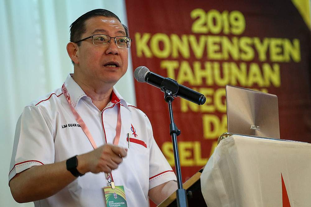 DAP secretary-general Lim Guan Eng speaks during the 2019 Selangor DAP Convention at the Dewan Civic MBPJ, Petaling Jaya November 10, 2019. — Picture by Yusof Mat Isa