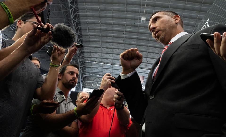 Reporters surrounded Iowa State football coach Matt Campbell at the most recent Big 12 Media Days in Arlington, Texas.
