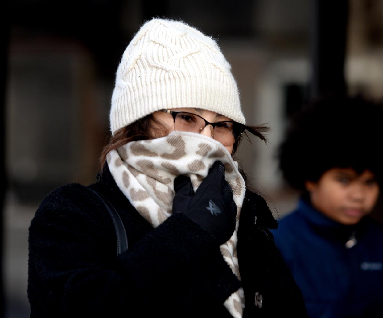 Erica Habte of Springfield bundles up as she walks down 7th StreetMonday, January 15, 2024.