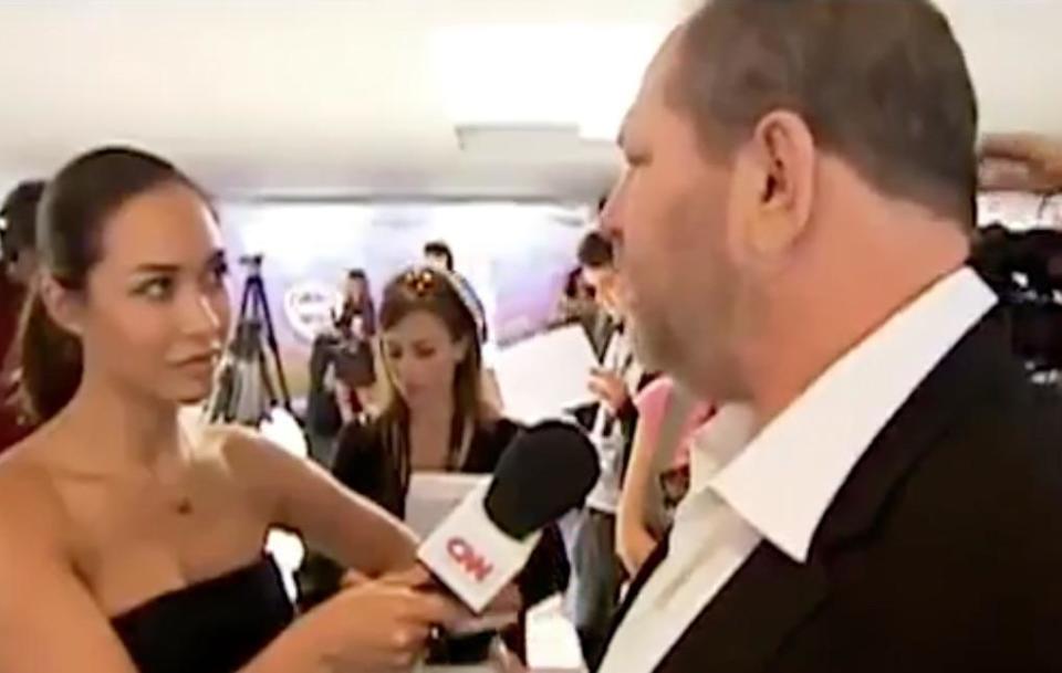 Myleene Klass interviews Harvey Weinstein for CNN's 'The Screening Room' in 2010 (The Sun)