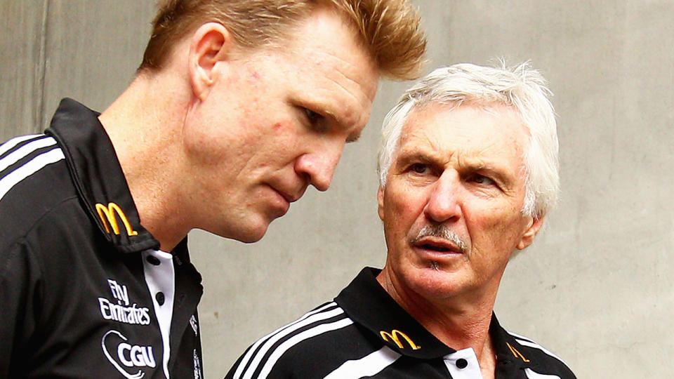 Nathan Buckley and Mick Malthouse, pictured here at Collingwood in 2011.