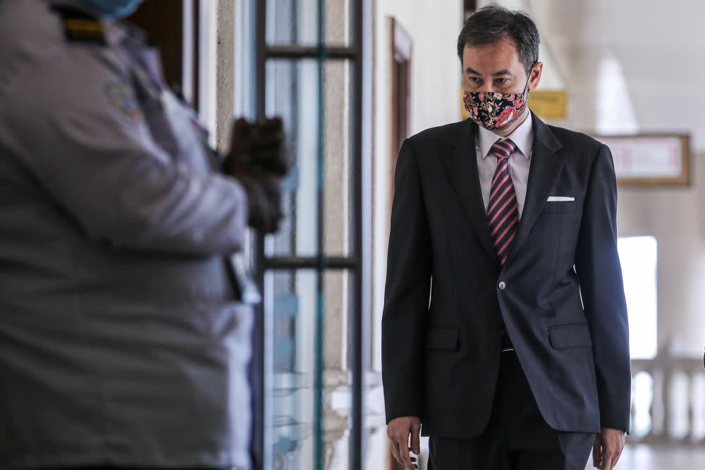 Former 1MDB CEO Datuk Shahrol Azral Ibrahim Halmi is pictured at the Kuala Lumpur Court Complex August 3, 2020. — Picture by Hari Anggara