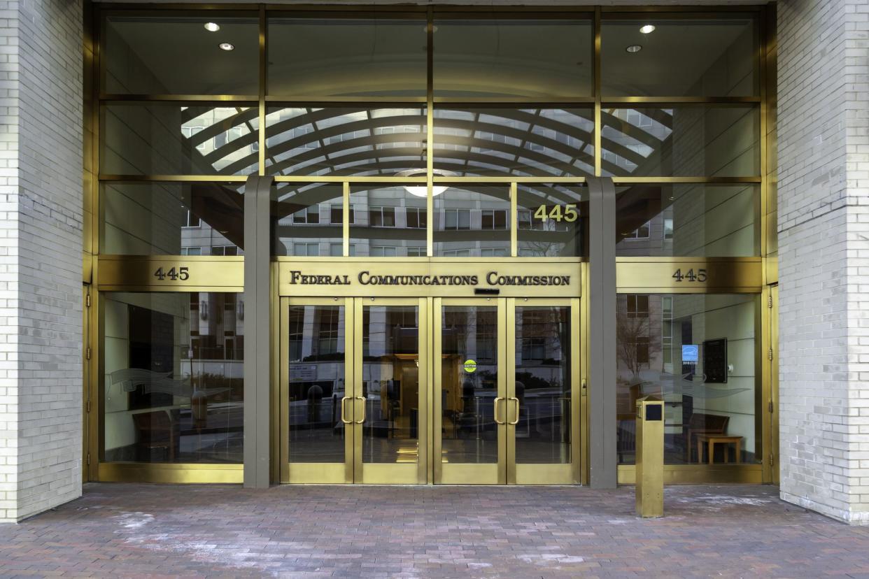 Washington, D.C., USA - February, 29,  2020: Entrance to Federal Communications Commission in Washington, D.C., USA. FCC is an independent agency of the USA government that regulates communications.