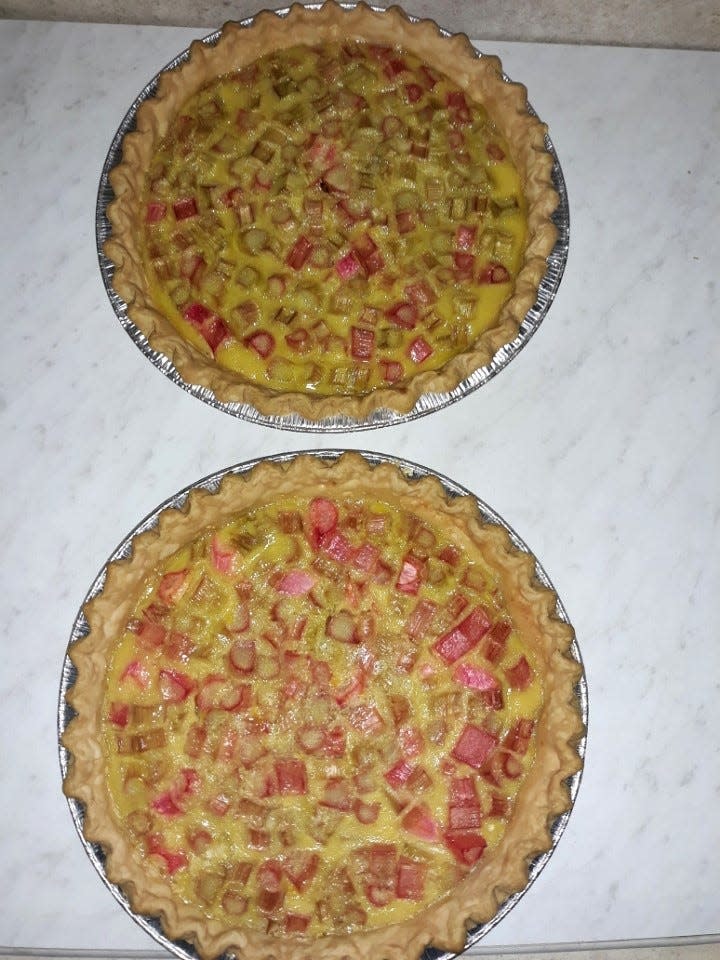 Once these rhubarb custard pies are out of the oven, they may not stick around for long.
