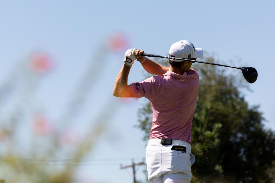 Tim Widing tees off during the Utah Championship, part of the PGA Korn Ferry Tour, at Oakridge Country Club in Farmington on Sunday, Aug. 6, 2023. | MEGAN NIELSEN, Megan Nielsen, Deseret News