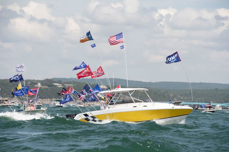 Boats take part in a parade of supporters of U.S. President Donald Trump on Lake Travis near Lakeway