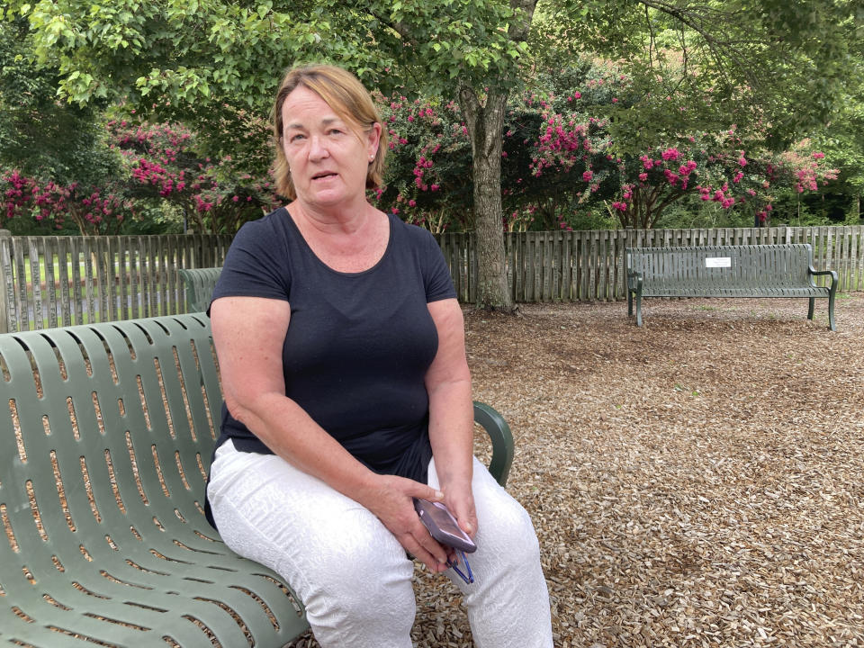 Mary Paris discusses her support for abortion rights at East Cobb Park, on Thursday, July 21, 2022, in Marietta, Ga. Paris is one of many abortion rights supporters that Georgia Democrats hope to motivate to vote for them in November's elections. (AP Photo/Jeff Amy)