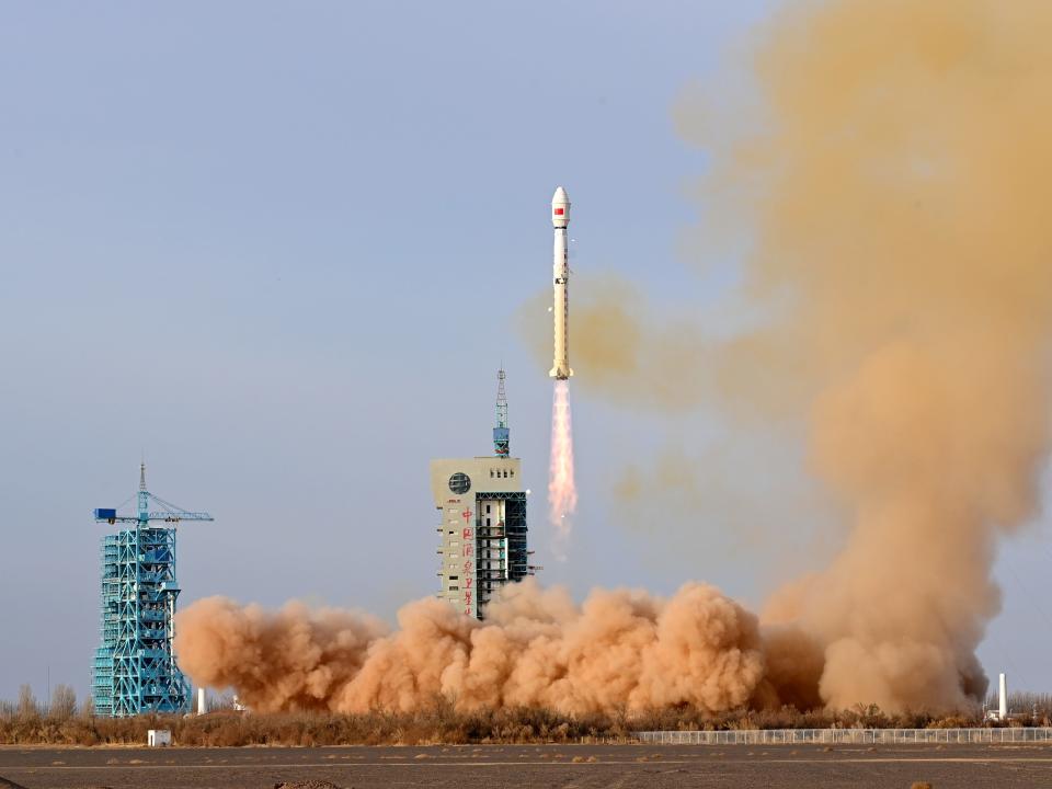 A Long March-4C rocket carrying a new remote sensing satellite of the Yaogan-34 series blasts off from the Jiuquan Satellite Launch Center in northwest China, Nov. 15, 2022.