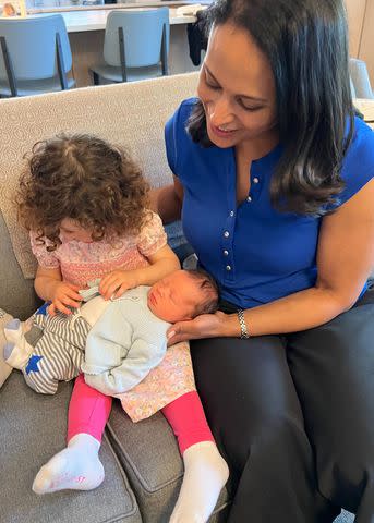 <p>Courtesy of NBC News</p> Kristen Welker with daughter Margot and newborn