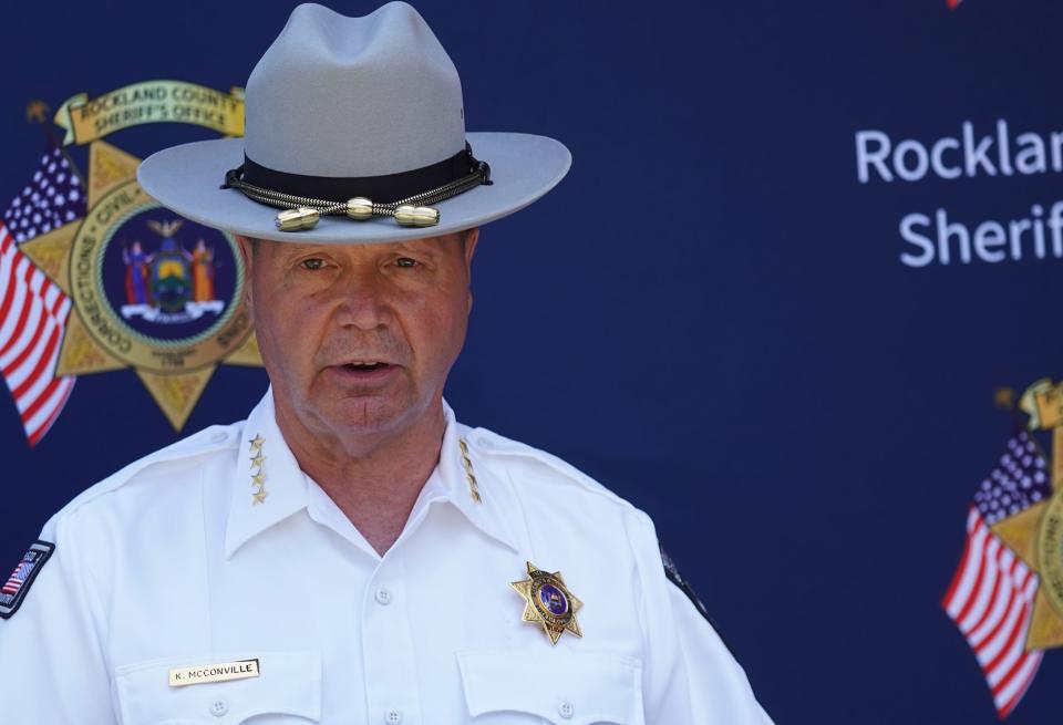 Putnam County Sheriff Kevin McConville speaks in New City in July.