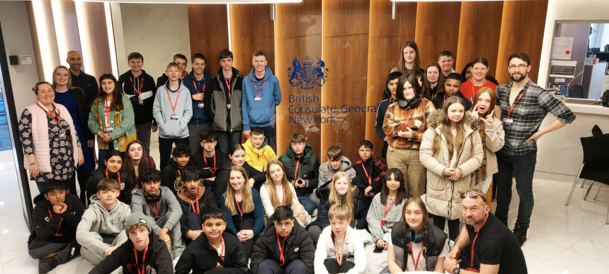 image of the group of students and chaperones at the British Consulate