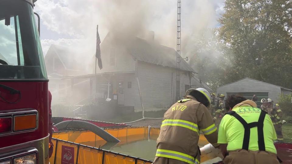 Fire departments from across Shelby County battled a fire at this post office in Pemberton Thursday. (Contributed Photo)